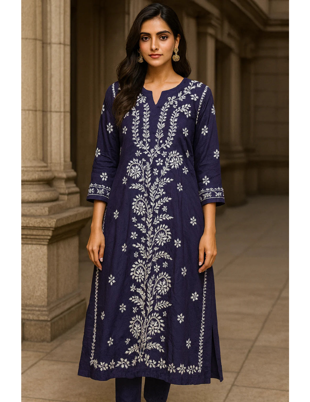 大码紫色棉质 Kurta