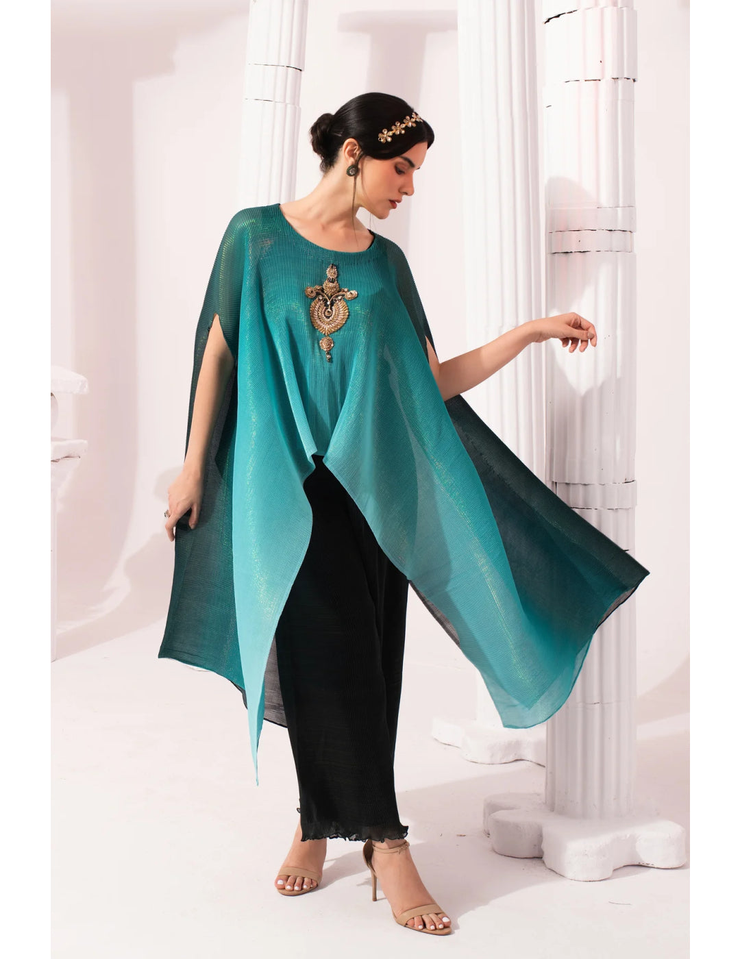 Ombre Sea Blue Kaftan & Dhoti Set