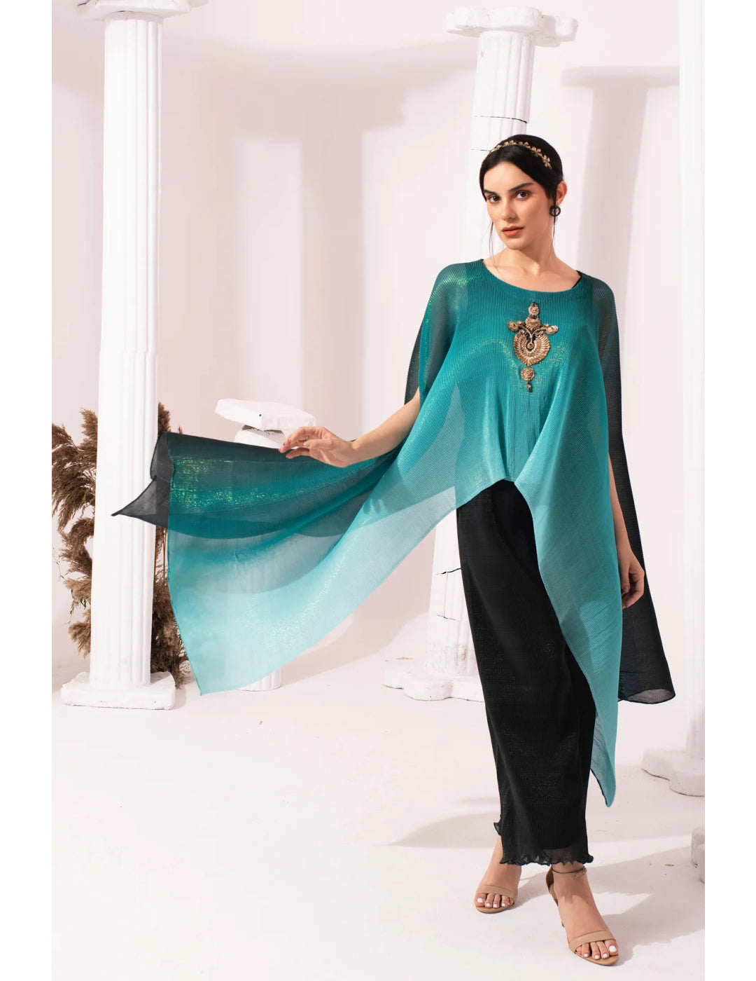 Ombre Sea Blue Kaftan & Dhoti Set