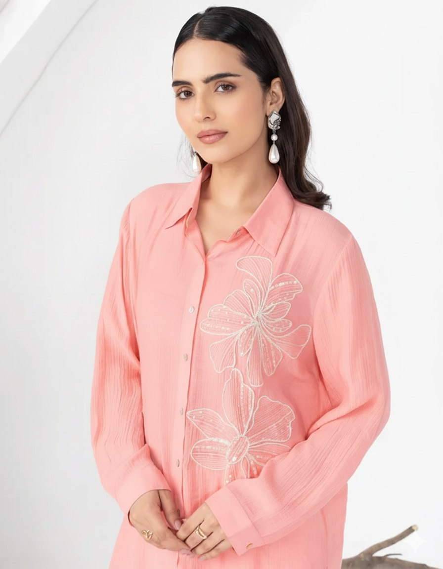 Peach Floret Crystalline Shirt