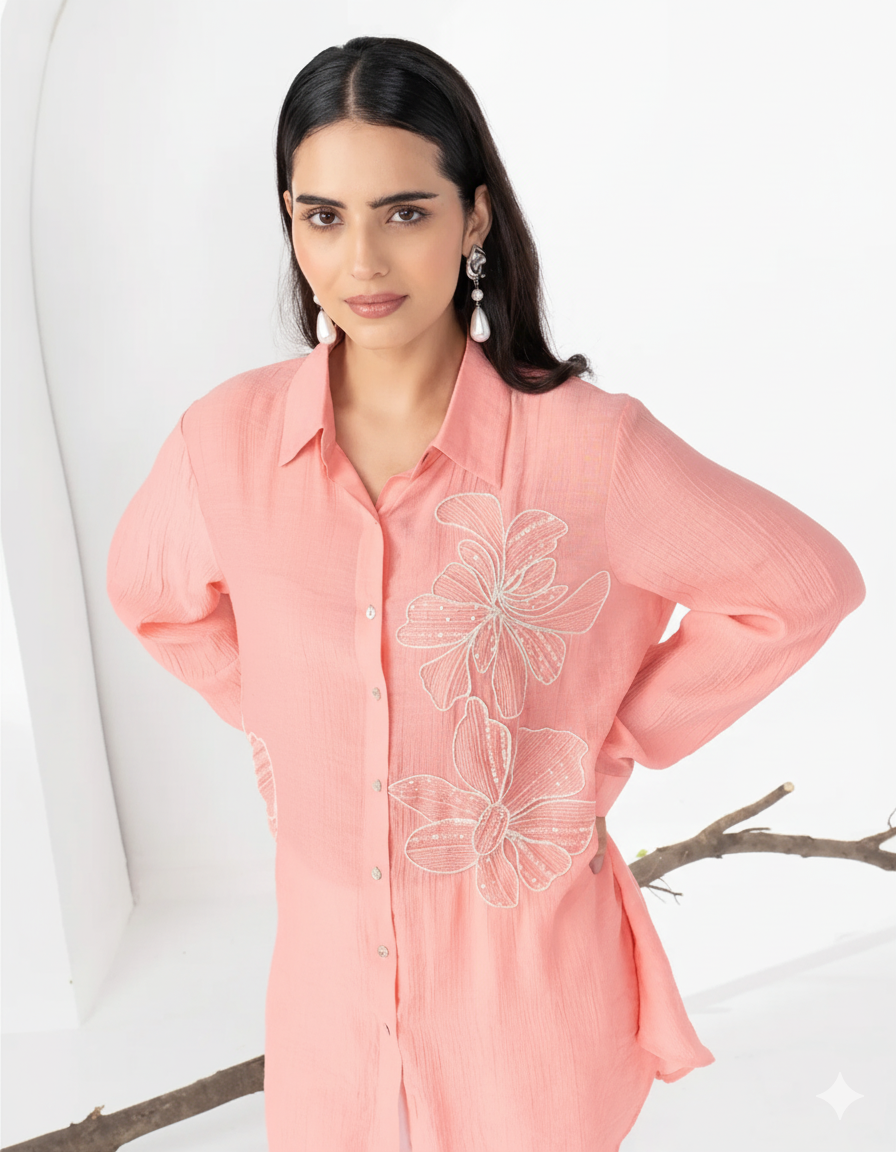Peach Floret Crystalline Shirt