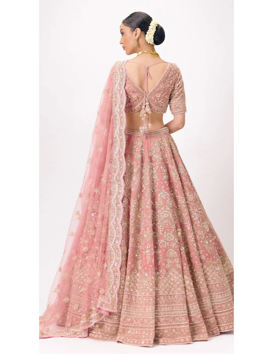 Onion - Pink Velvet Embroidered Lehenga Set with Veil