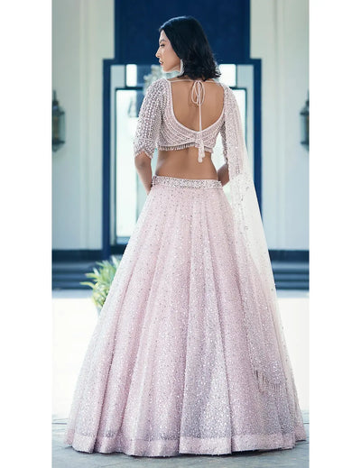 Pink Sequins Net Embroidered Lehenga Set