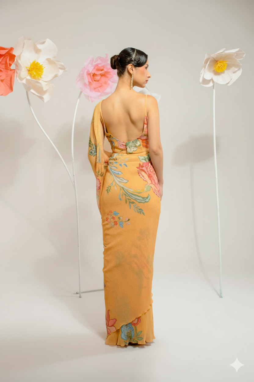 Pre-Draped Chrome Yellow Saree