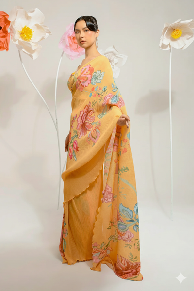 Pre-Draped Chrome Yellow Saree