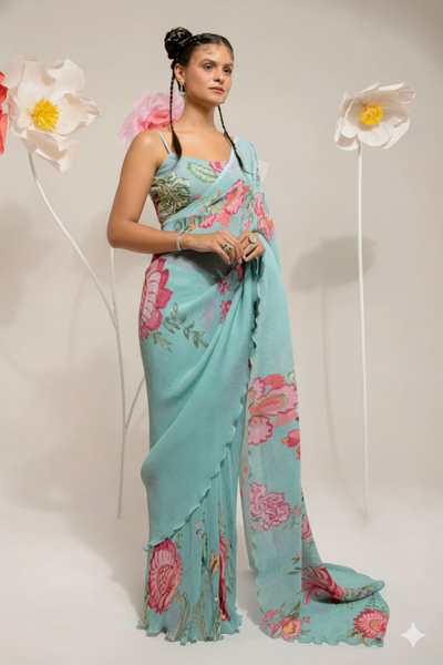 Pre-Draped Emerald Green Saree