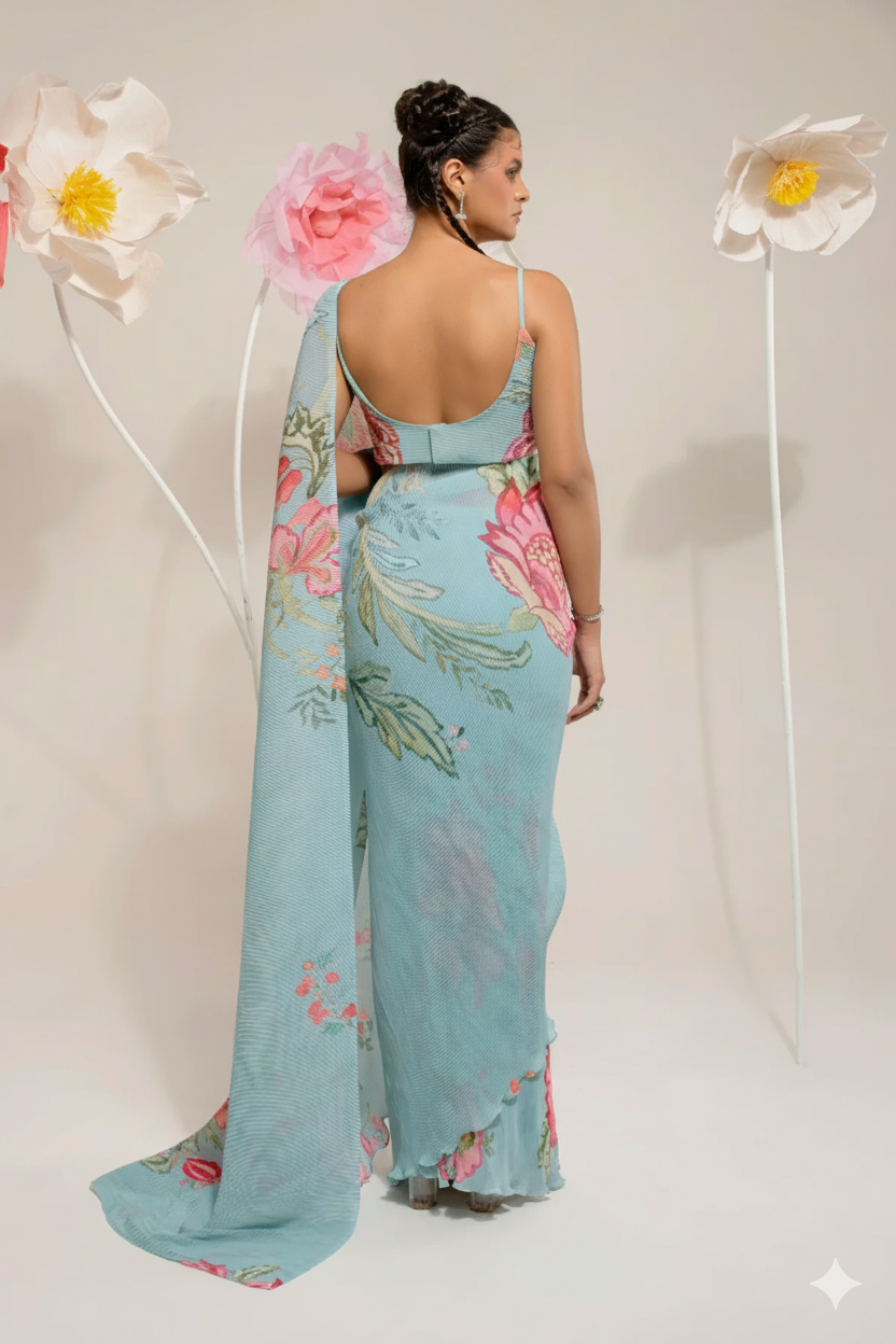 Pre-Draped Emerald Green Saree