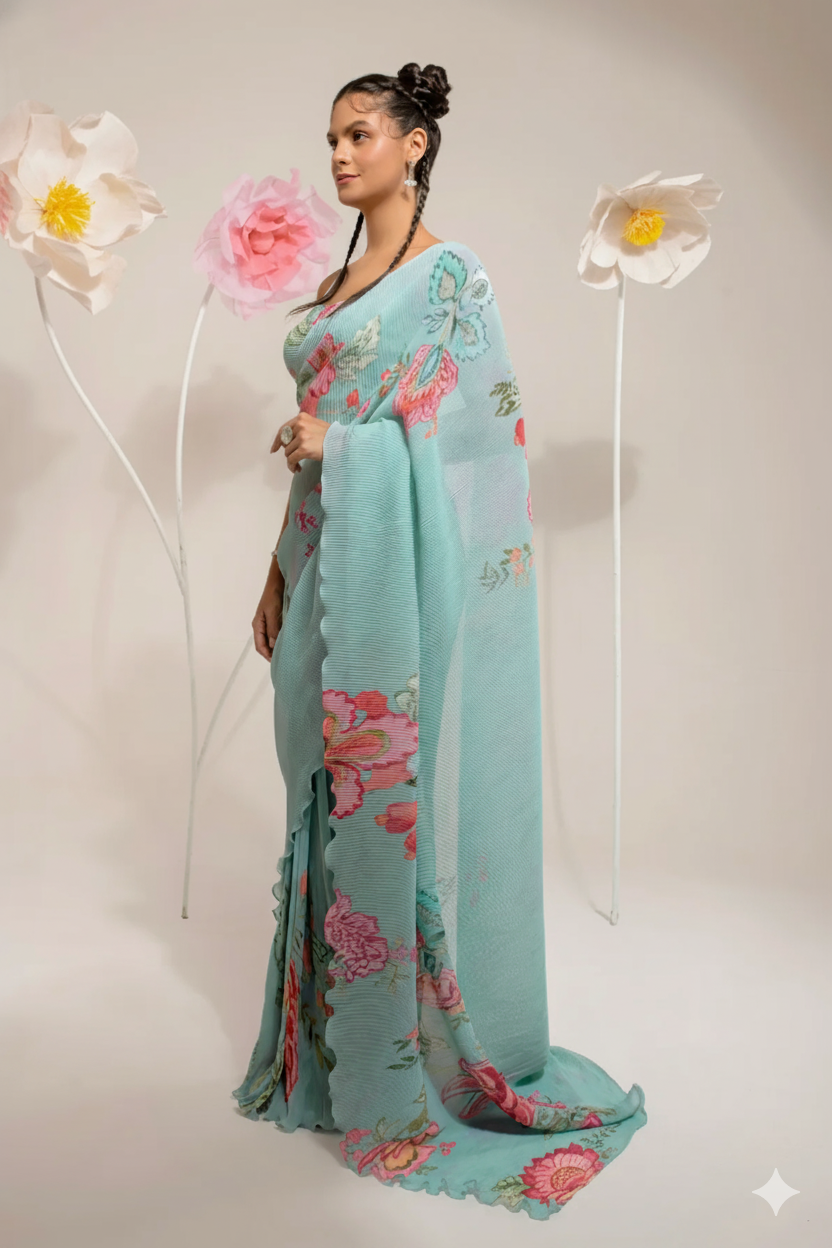 Pre-Draped Emerald Green Saree