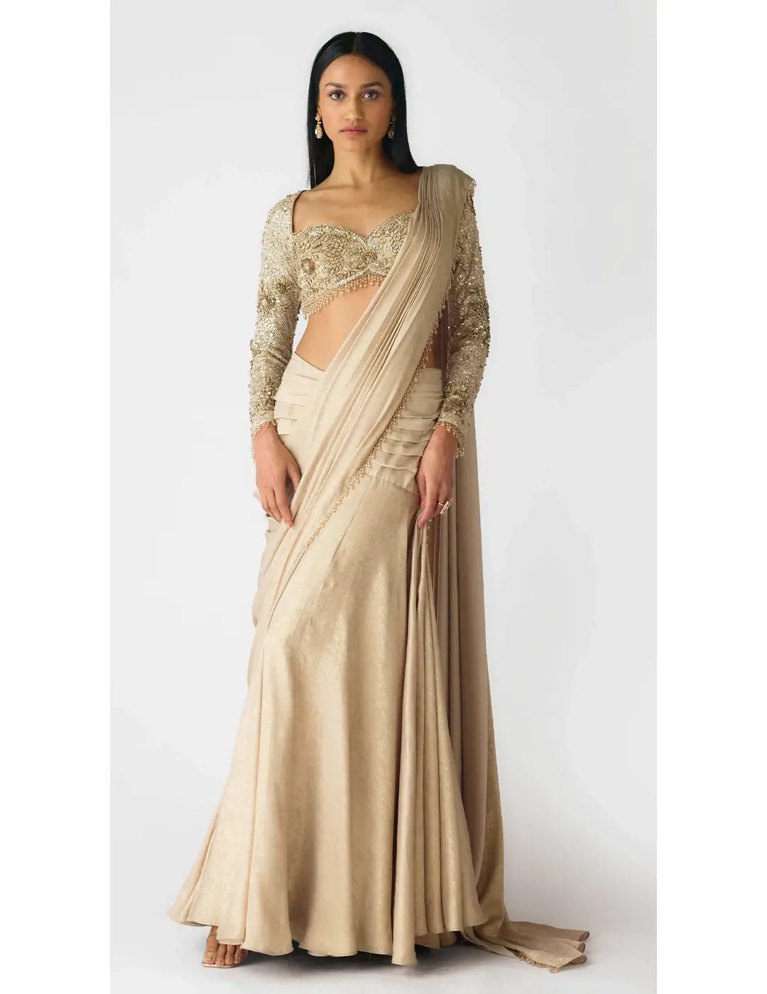 The Champagne Starlight Draped Skirt Set