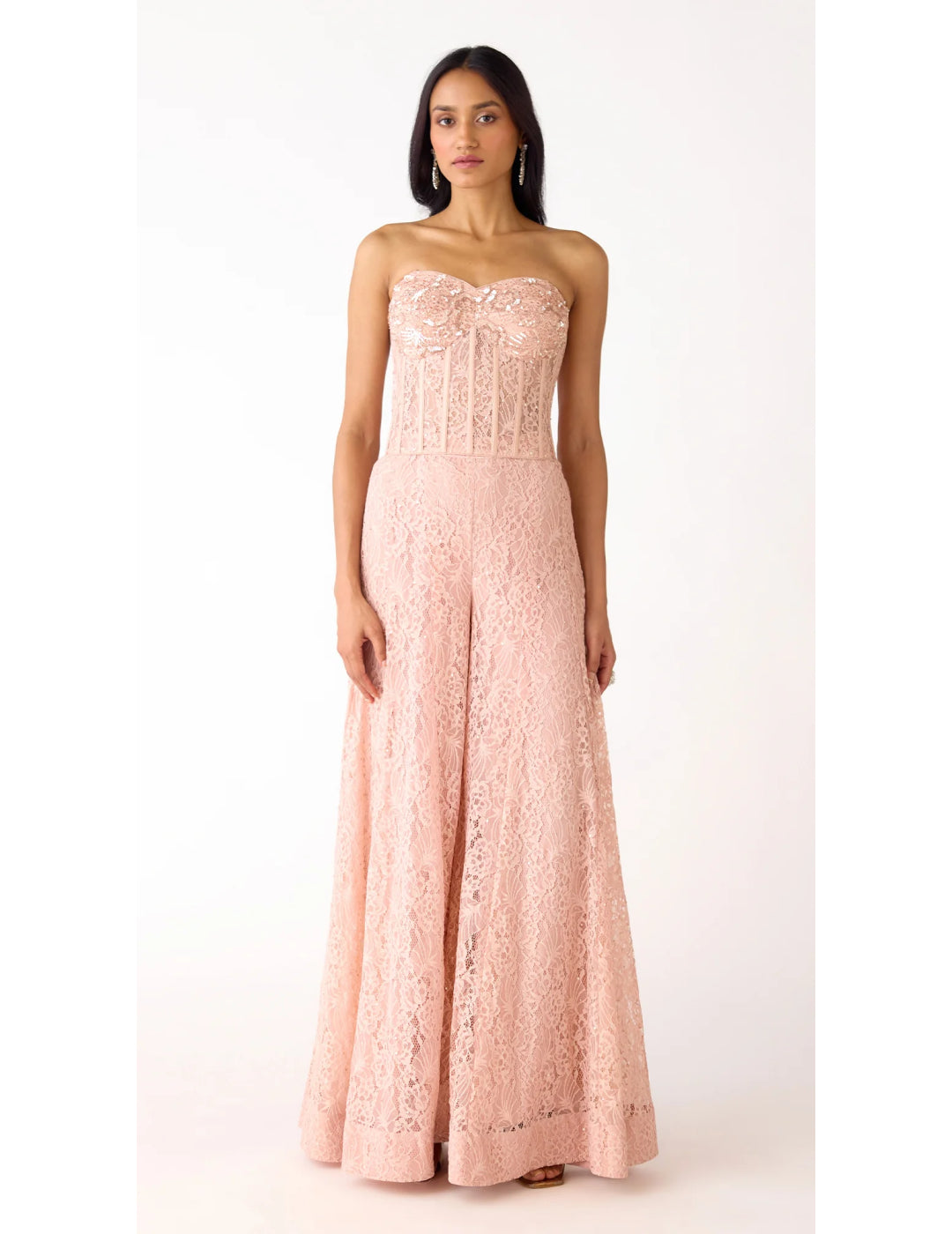 Peach Chantilly Net Embroidered Sharara Set