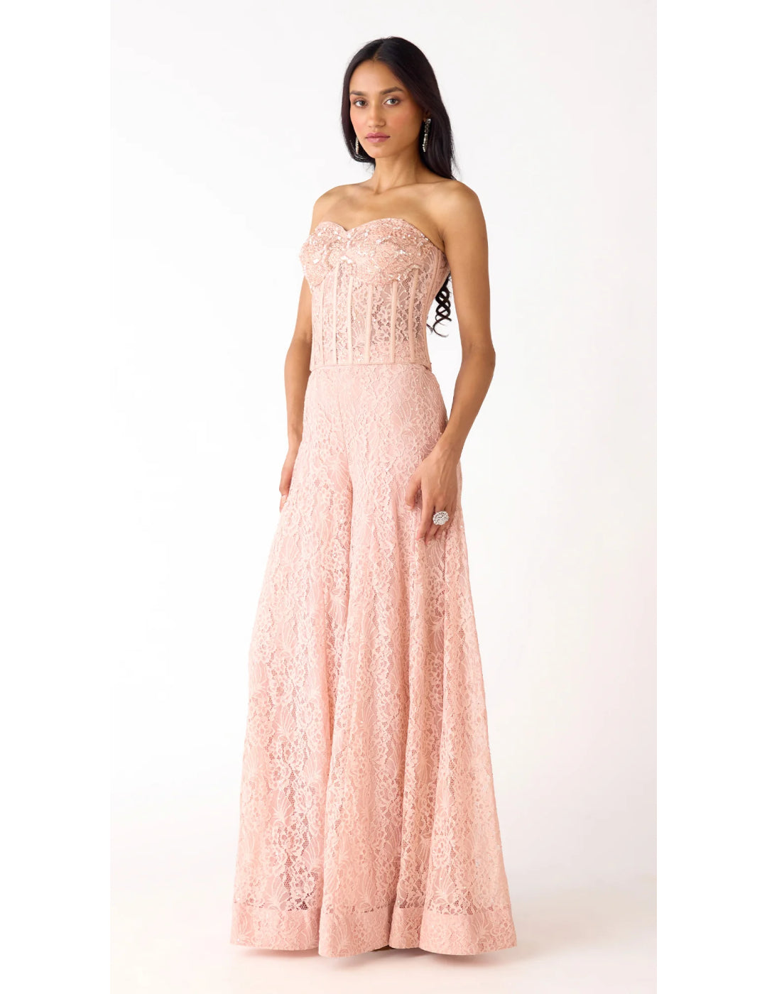 Peach Chantilly Net Embroidered Sharara Set