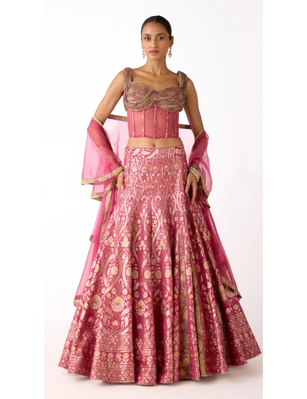 Pink Banarasi Embroidered Lehenga Set