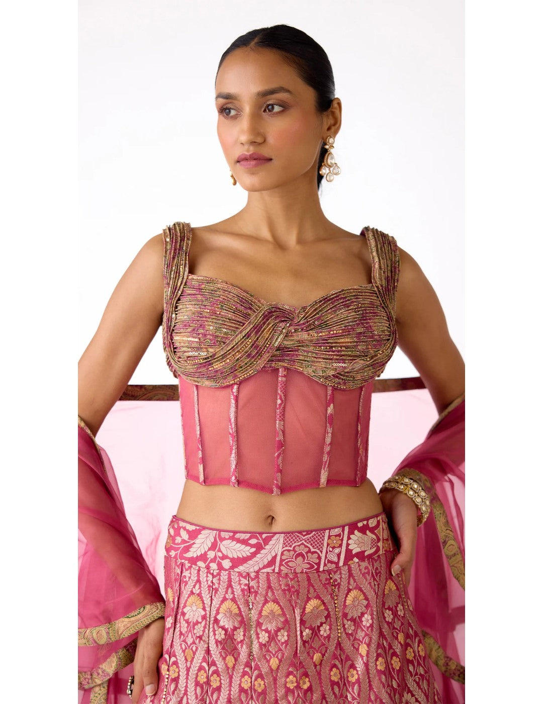 Pink Banarasi Embroidered Lehenga Set