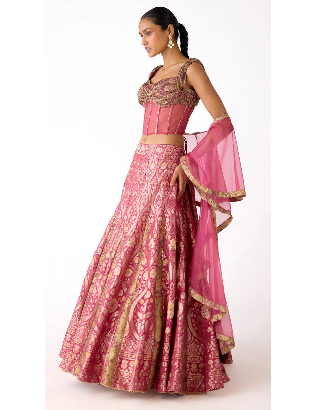 Pink Banarasi Embroidered Lehenga Set