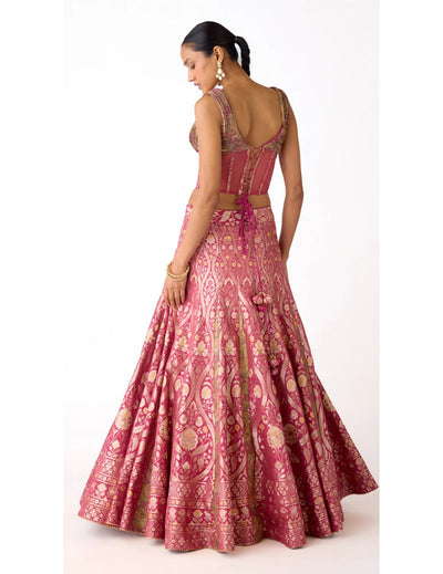 Pink Banarasi Embroidered Lehenga Set