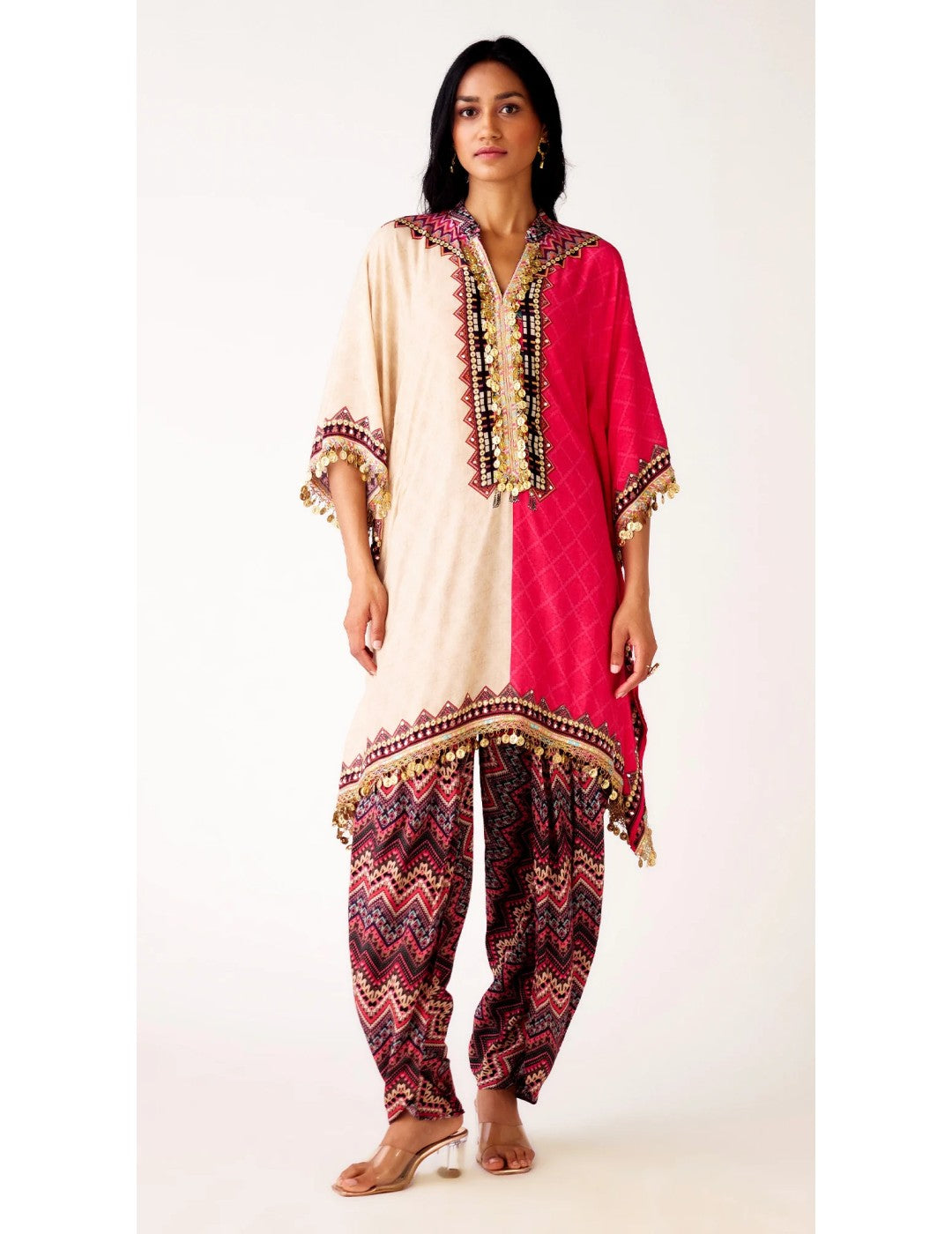 Pink Muslin Embroidered Kaftan Co-ord Set