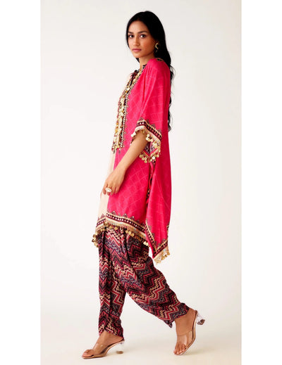 Pink Muslin Embroidered Kaftan Co-ord Set