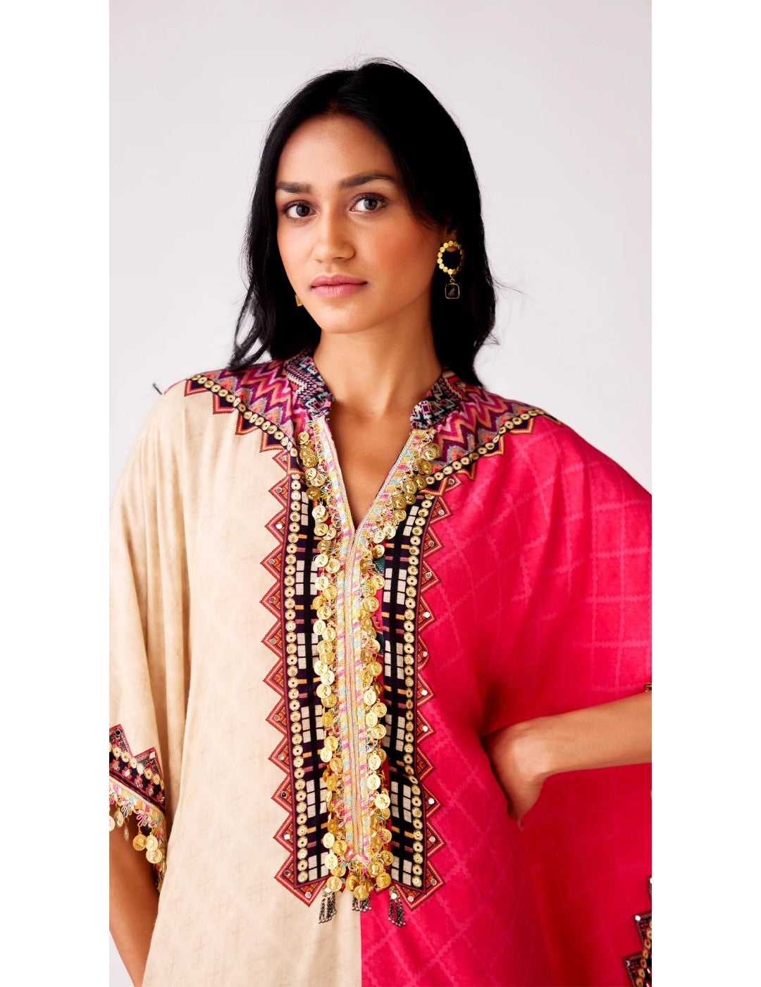 Pink Muslin Embroidered Kaftan Co-ord Set