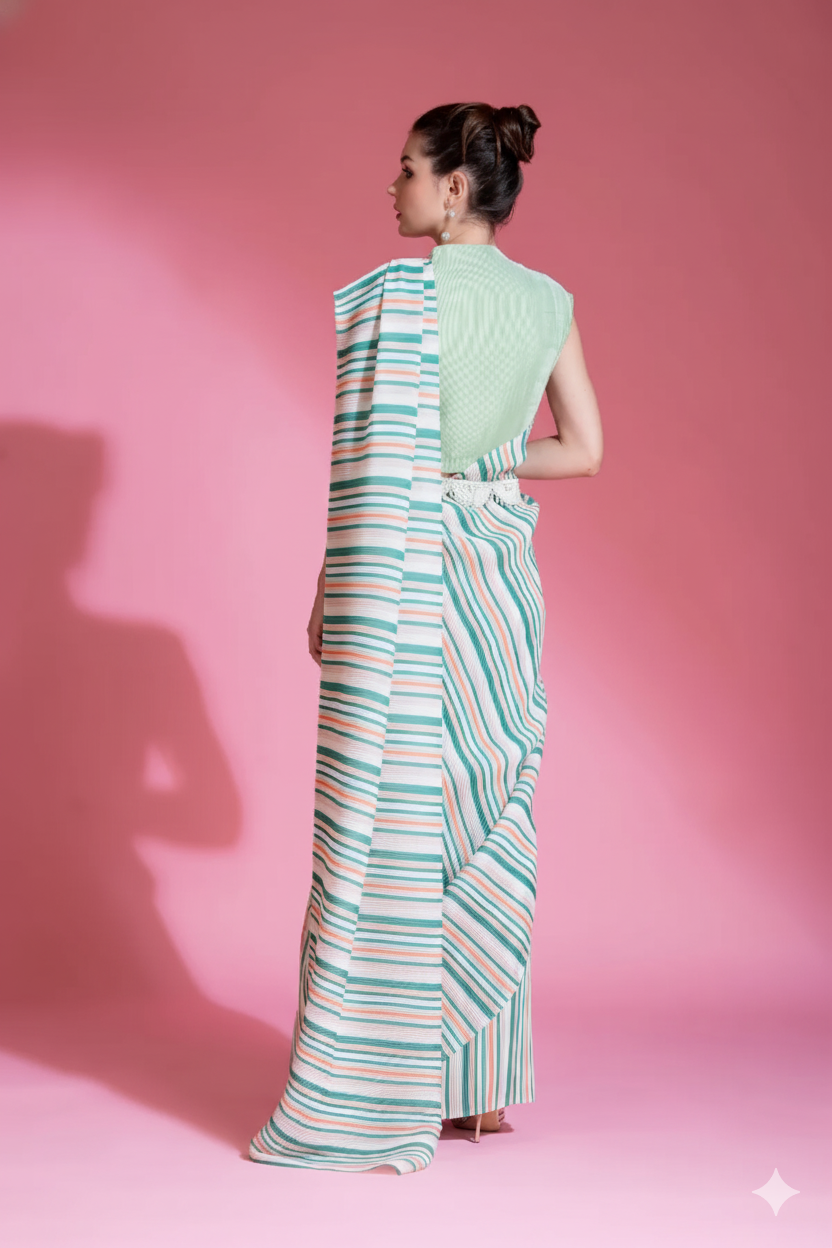 Pre-Draped Sea Foam Green Pleated saree