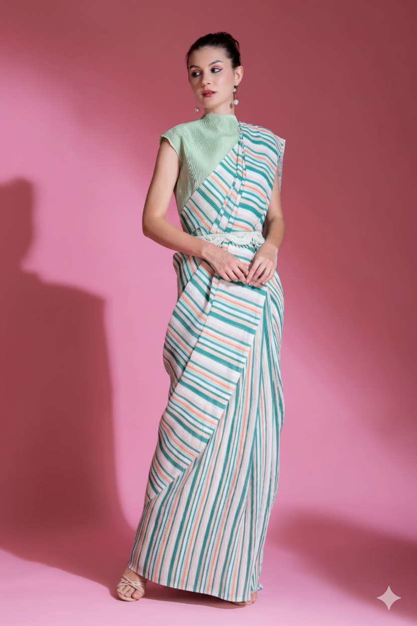 Pre-Draped Sea Foam Green Pleated saree