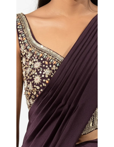 Purple Embroidered Draped Saree