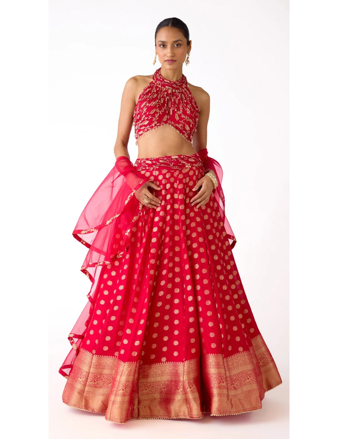 Red Banarasi Embroidered Lehenga Set