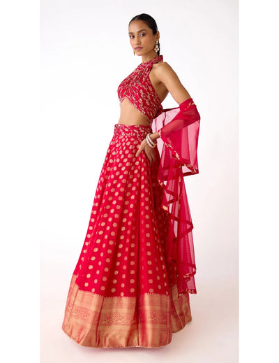 Red Banarasi Embroidered Lehenga Set
