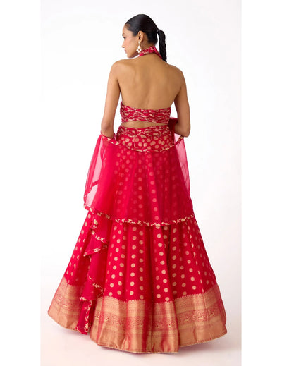 Red Banarasi Embroidered Lehenga Set