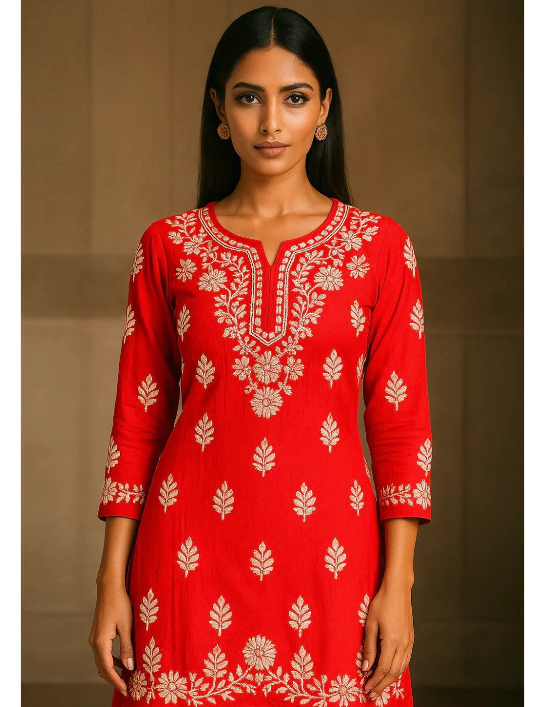 粉色 Chikankari 直筒 Kurta