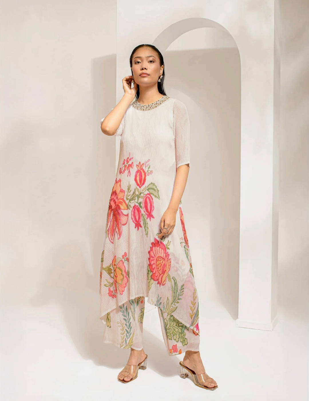 Ivory  White Suit  With  Dupatta Set