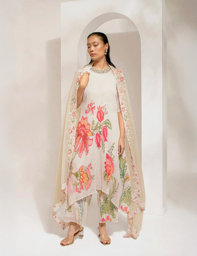 Ivory  White Suit  With  Dupatta Set