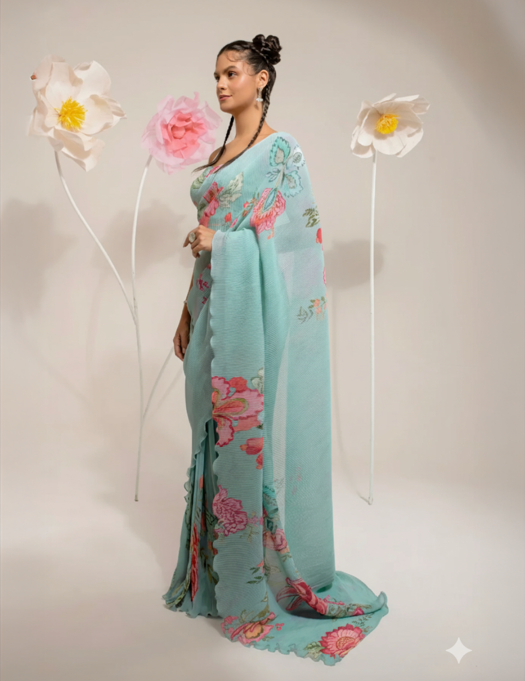 Pre-Draped Emerald Green Saree