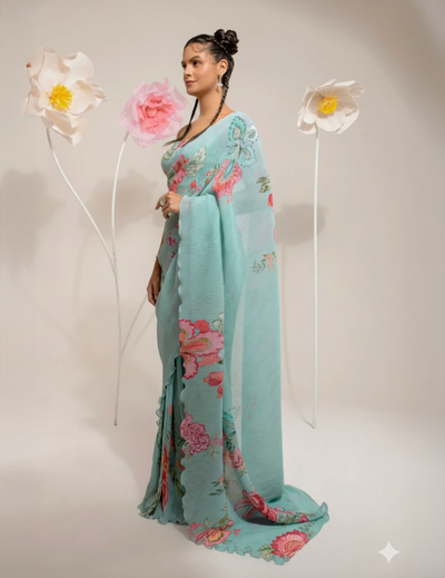 Pre-Draped Emerald Green Saree