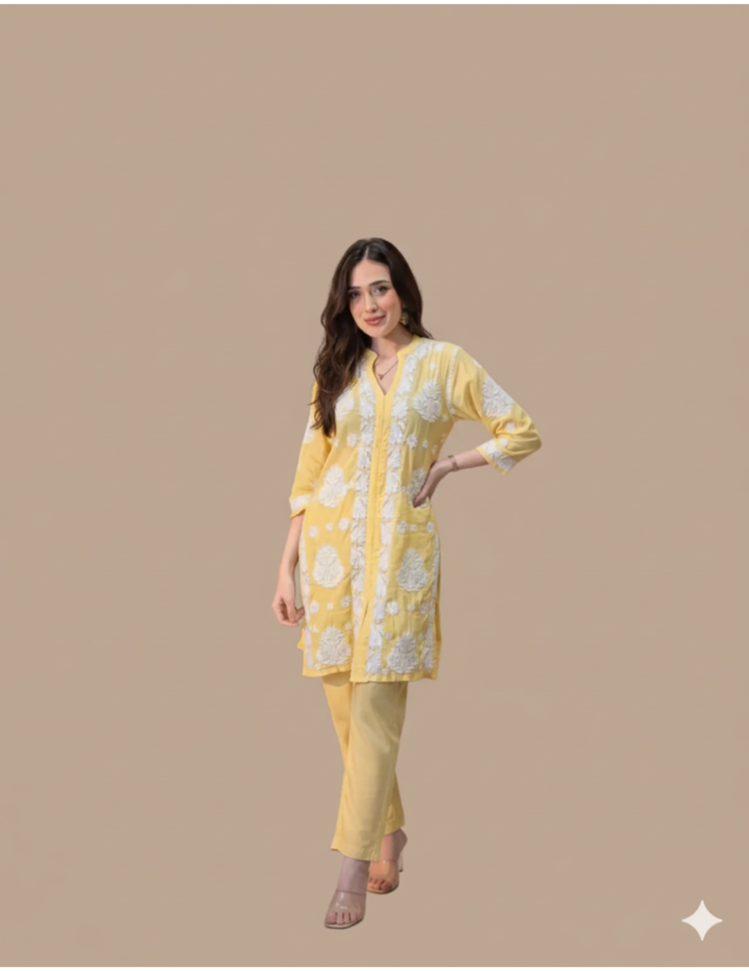 Yellow Chikankari Kurti Set