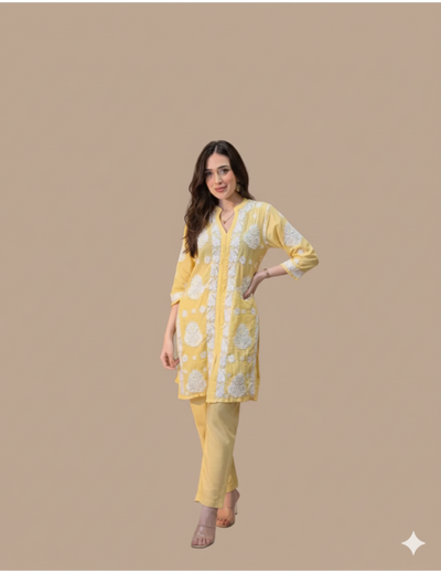 Yellow Chikankari Kurti Set