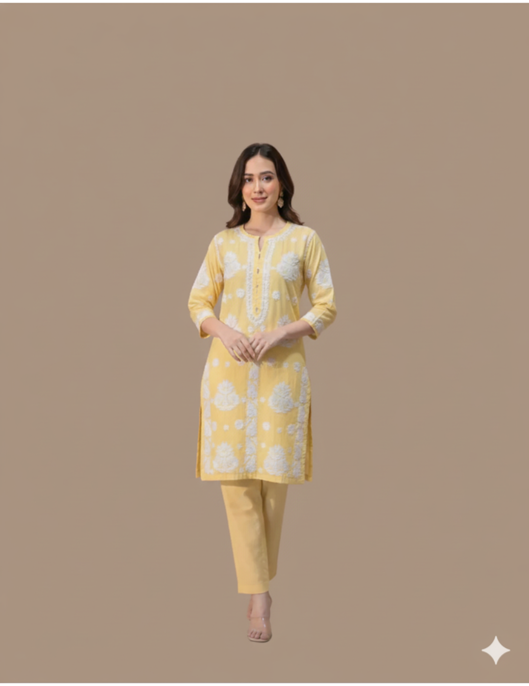 Yellow Chikankari Kurti Set