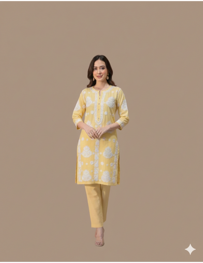 Yellow Chikankari Kurti Set