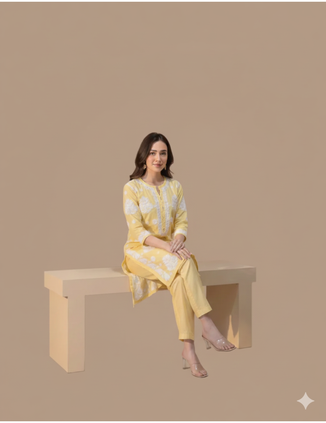 Yellow Chikankari Kurti Set