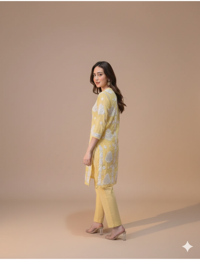 Yellow Chikankari Kurti Set