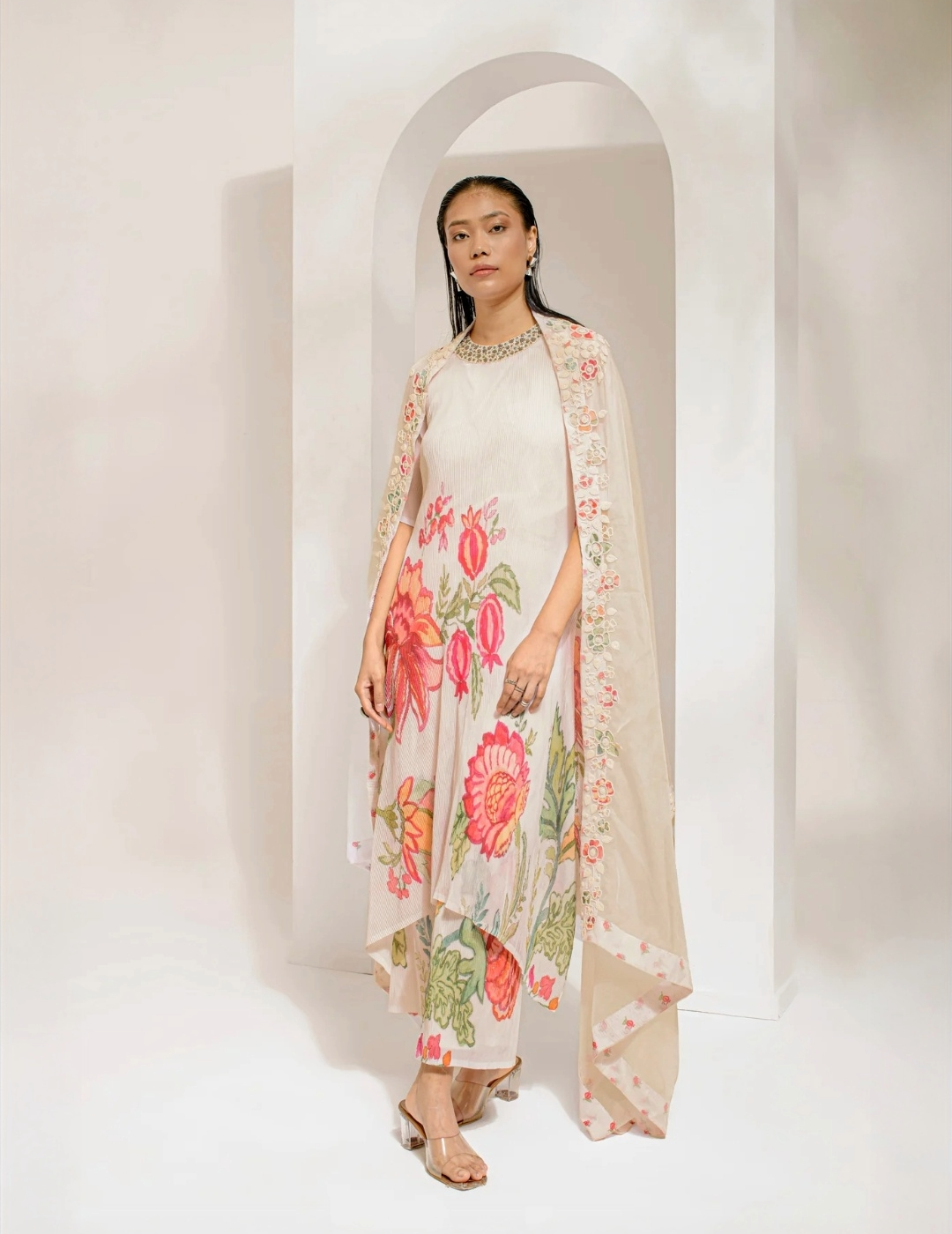 Ivory  White Suit  With  Dupatta Set