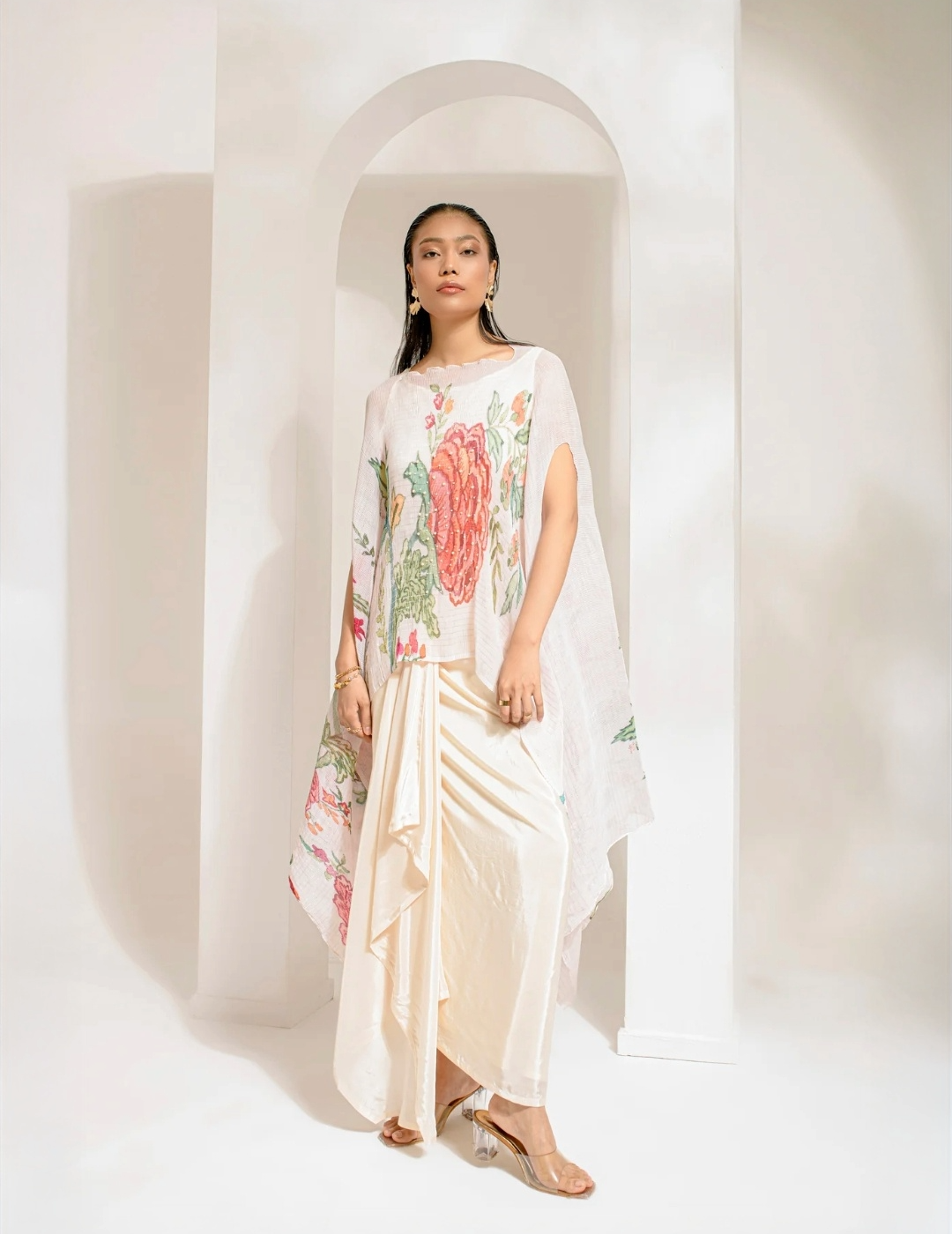 Ivory White  Kaftan Paired With Dhoti  Set