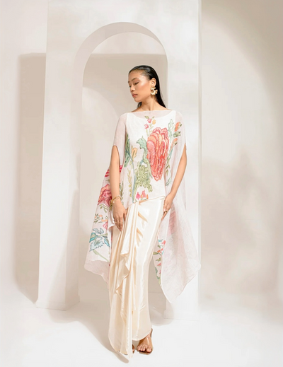 Ivory White  Kaftan Paired With Dhoti  Set