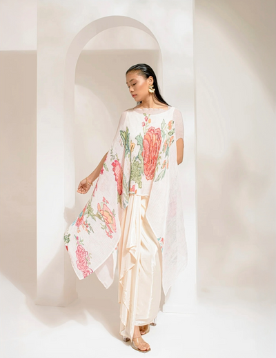 Ivory White  Kaftan Paired With Dhoti  Set