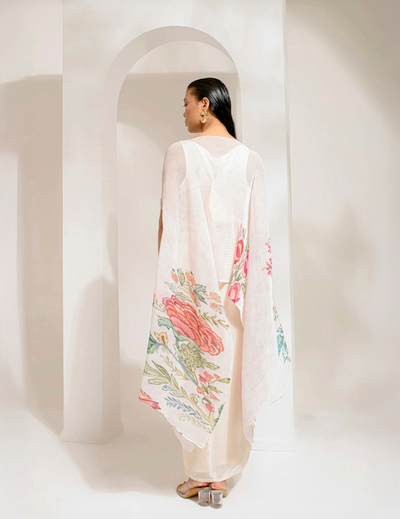 Ivory White  Kaftan Paired With Dhoti  Set