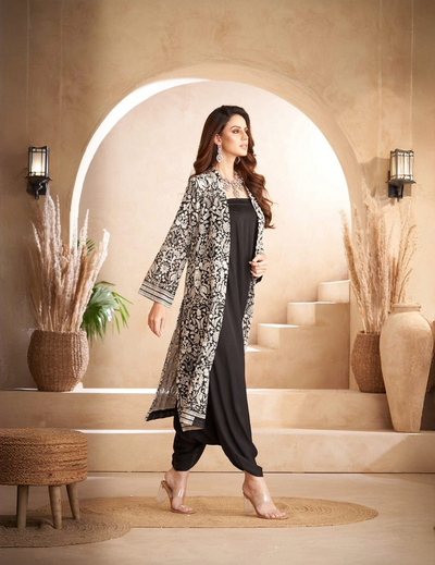 Black Georgette Chikankari Jacket Set