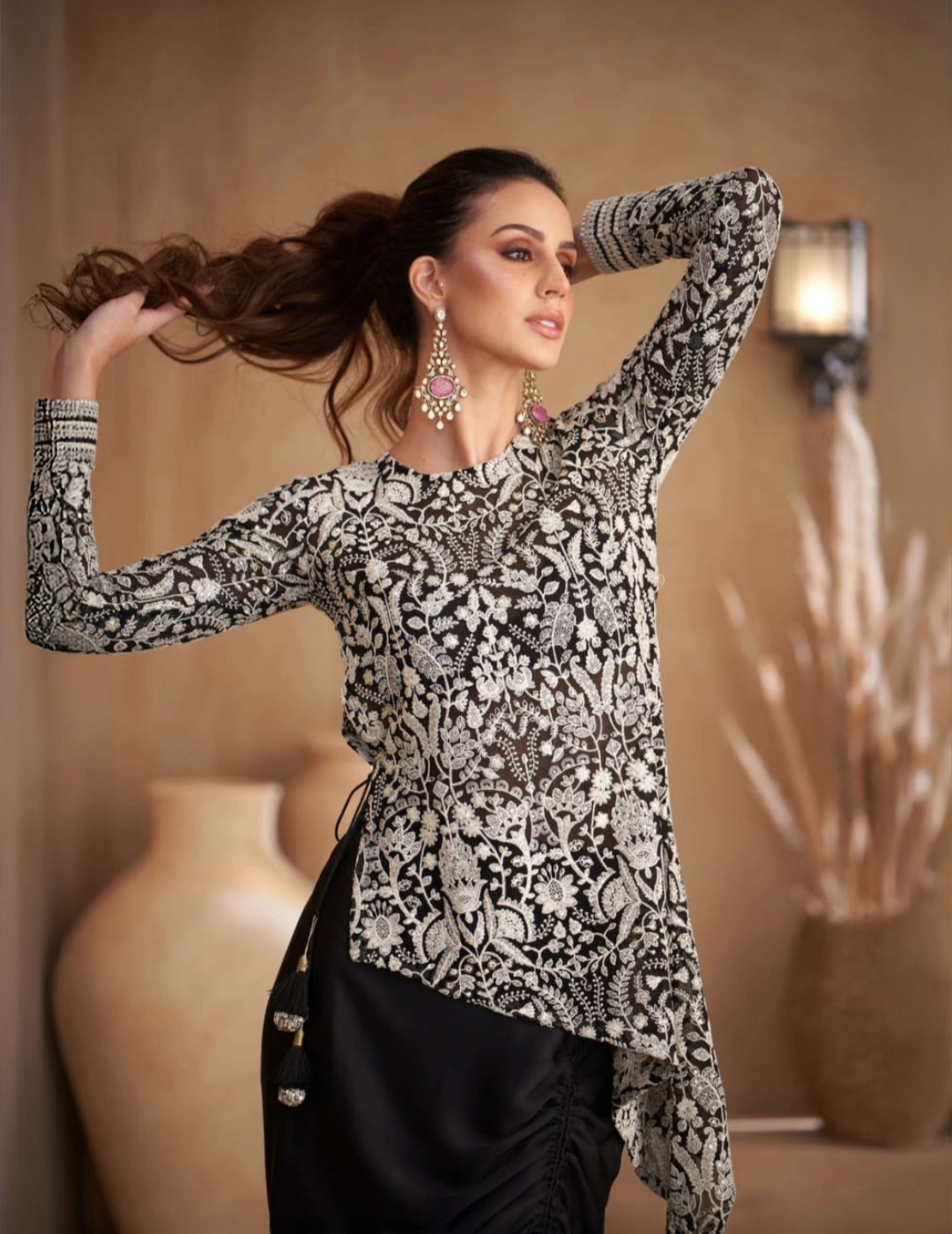 Black Georgette Silk Chikankari Set