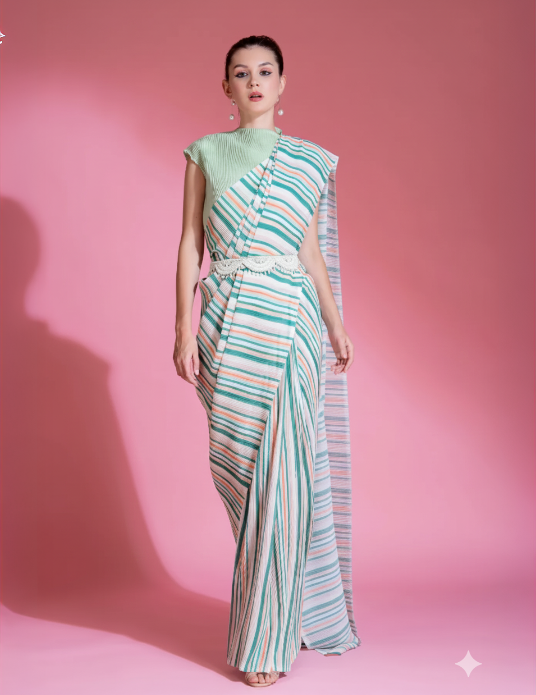 Pre-Draped Sea Foam Green Pleated saree