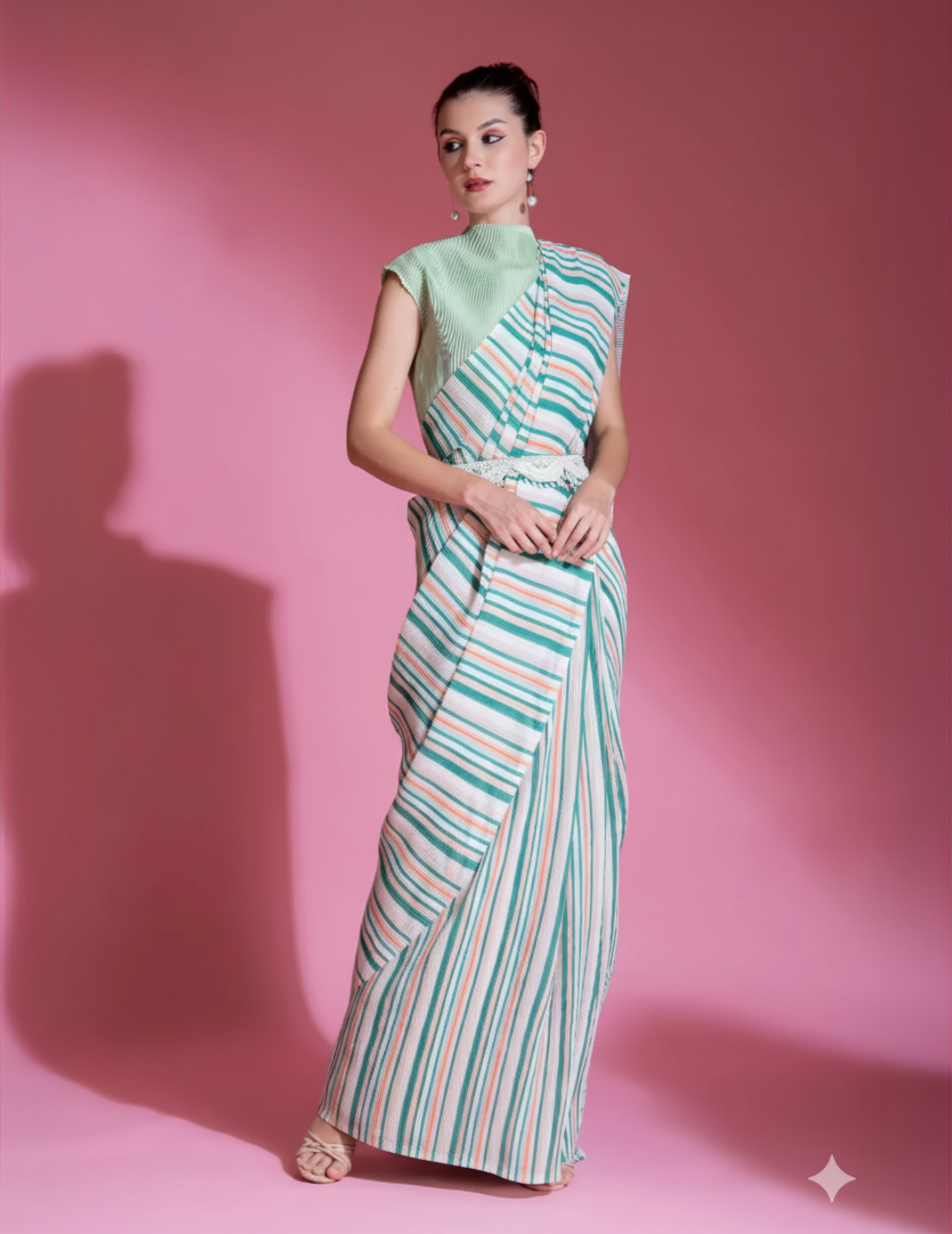 Pre-Draped Sea Foam Green Pleated saree