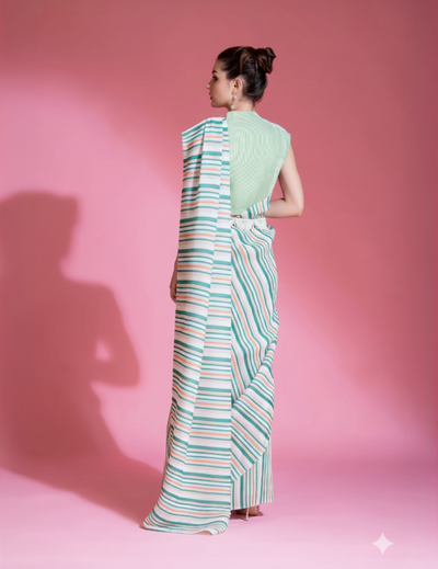 Pre-Draped Sea Foam Green Pleated saree