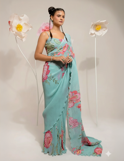 Pre-Draped Emerald Green Saree